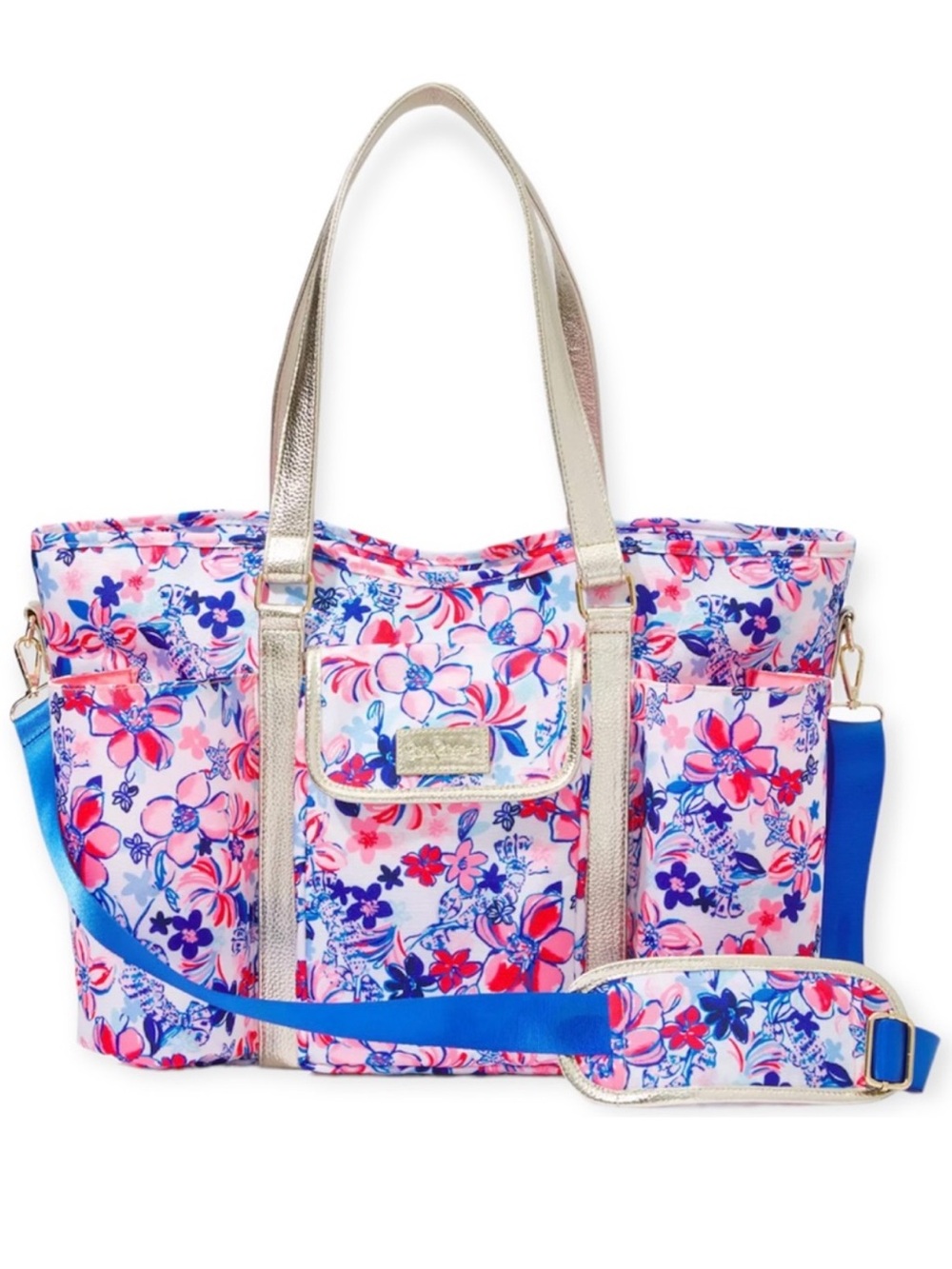LILLY PULITZER Insulated Beach Bag Resort White Party Like Lobstar Gold Leather